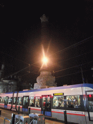 The Column of Constantine (Burnt Column, Cemberlitas sütunu) and a tram, by night