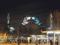 The Bayezid II Mosque and trams, by night