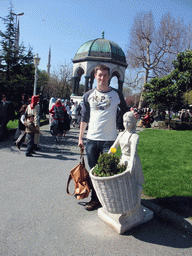 Tim with a statue at the German Fountain at the Hippodrome of Constantinople