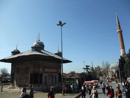 The Fountain of Sultan Ahmed III near the entrance to Topkapi Palace, the Blue Mosque and a minaret of the Hagia Sophia