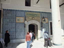 Miaomiao at the entrance to the Imperial Treasury in the Conqueror`s Pavilion (Fatih Kösküat) at Topkapi Palace