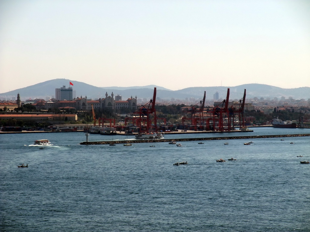 The Kadikoy district with the Marmara University Haydarpasa Campus and the harbour in the Bosphorus strait, viewed from Topkapi Palace