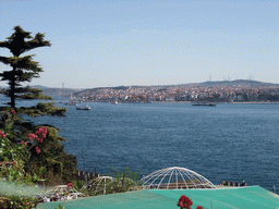 The Uskudar district, the Maiden`s Tower and the Bosphorus Bridge over the Bosphorus strait, viewed from Topkapi Palace