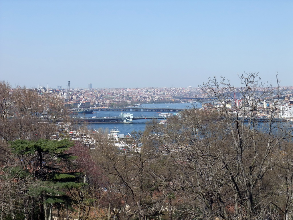 The Galata Bridge and the Atatürk Bridge over the Golden Horn bay and the Fatih Mosque, viewed from the Upper Terrace of Topkapi Palace