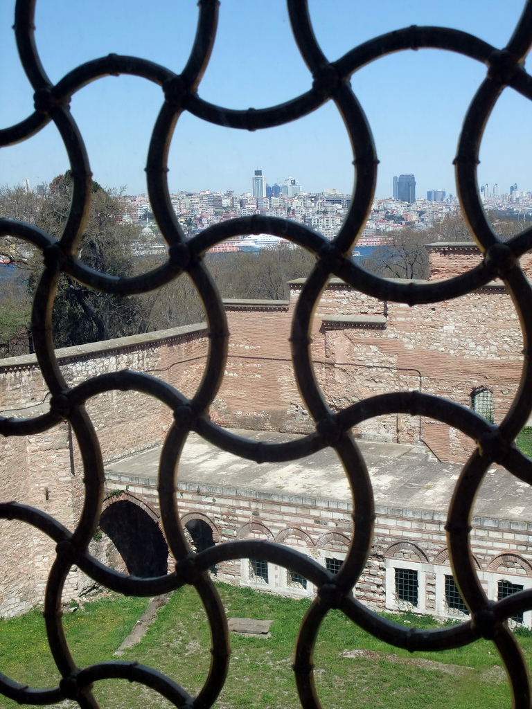 View from a window in the Harem in the Topkapi Palace on the Beyoglu district and the Bosphorus strait