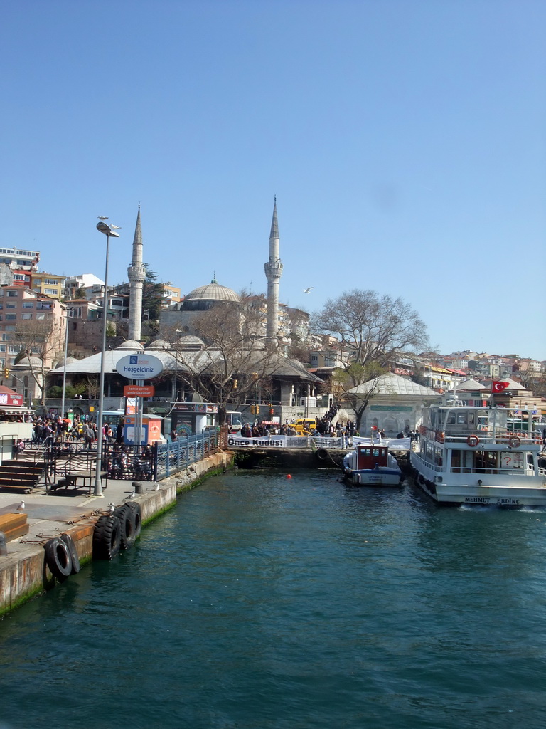 The Uskudar ferry stop and the Mihrimah Sultan Mosque (Mihrimah Sultan Camii), viewed from the Bosphorus ferry
