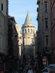 The Buyuk Hendek Caddesi street and the Galata Tower