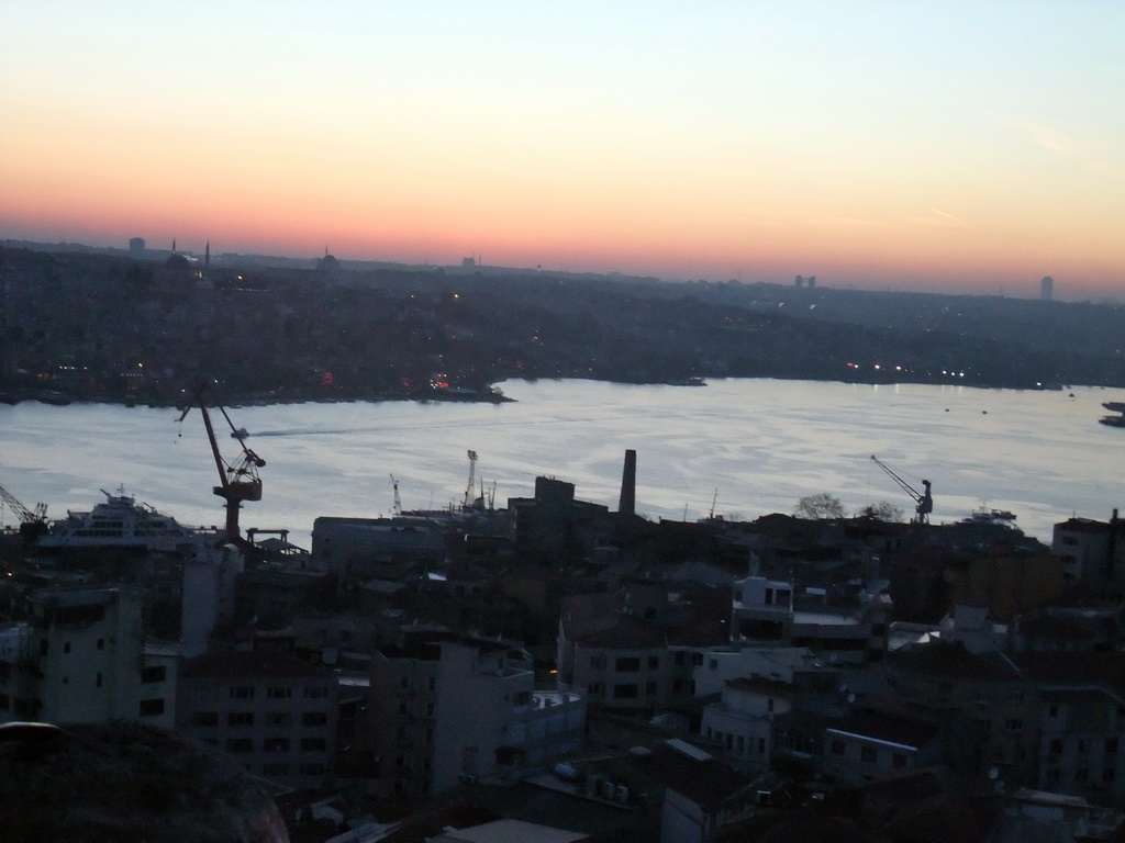 View on the Golden Horn, from the top of the Galata Tower, at sunset