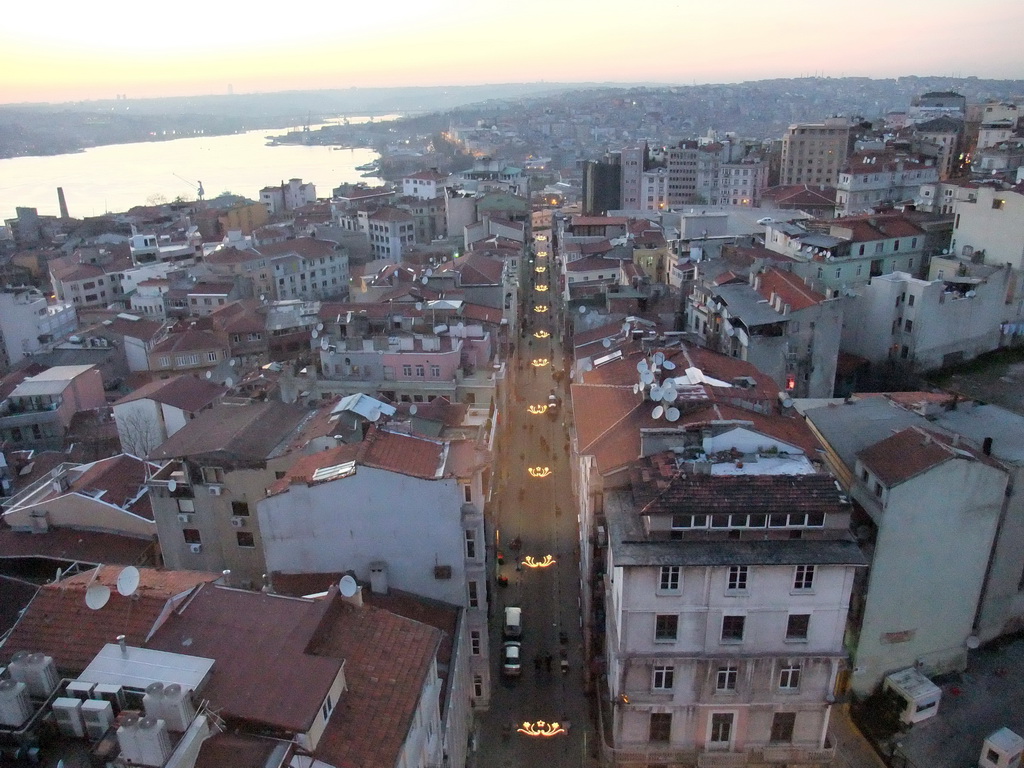 View on the Beyoglu district and the Golden Horn, from the top of the Galata Tower, at sunset