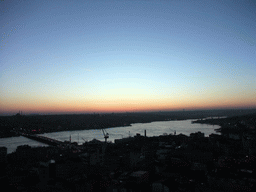 View on the Ataturk Bridge and the Golden Horn, from the top of the Galata Tower, at sunset