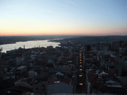 View on the Beyoglu district and the Golden Horn, from the top of the Galata Tower, at sunset