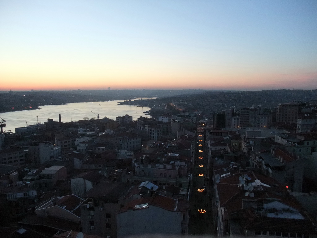 View on the Beyoglu district and the Golden Horn, from the top of the Galata Tower, at sunset