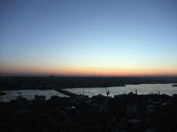 View on the Ataturk Bridge and the Golden Horn, from the top of the Galata Tower, at sunset