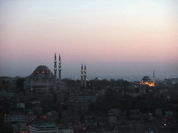 View on the Süleymaniye Mosque and the Sehzade Mosque, from the top of the Galata Tower, at sunset