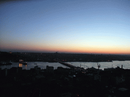 View on the Ataturk Bridge and the Golden Horn, from the top of the Galata Tower, at sunset