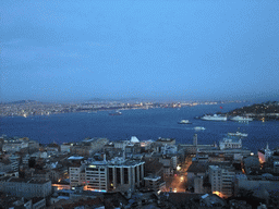 View on the Golden Horn, the Bosporus strait and the Topkapi Palace, from the top of the Galata Tower, by night