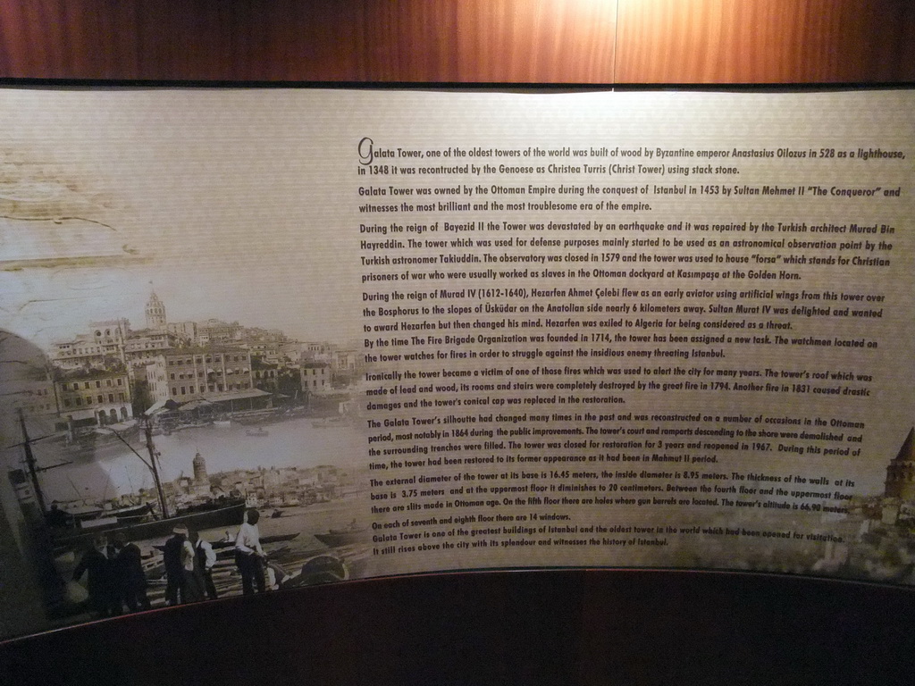 Explanation on the Galata Tower, inside the Galata Tower