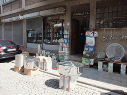 Pans at a shop at Fuat Pasa Caddesi street