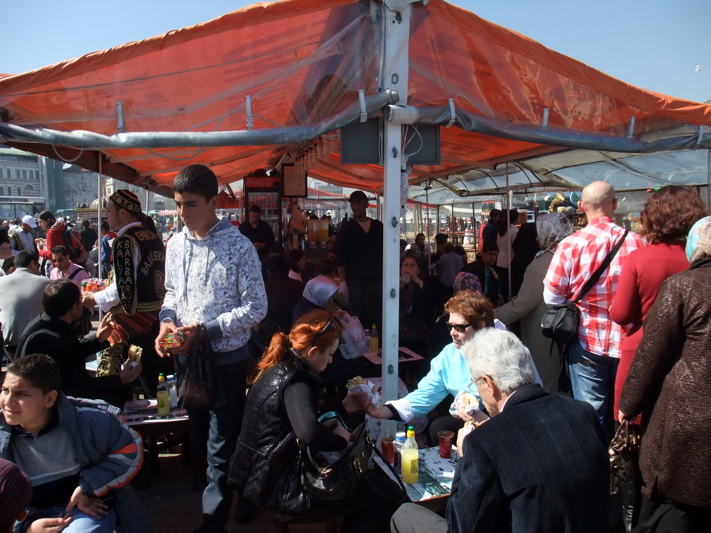 Fish boat restaurant in the Golden Horn bay