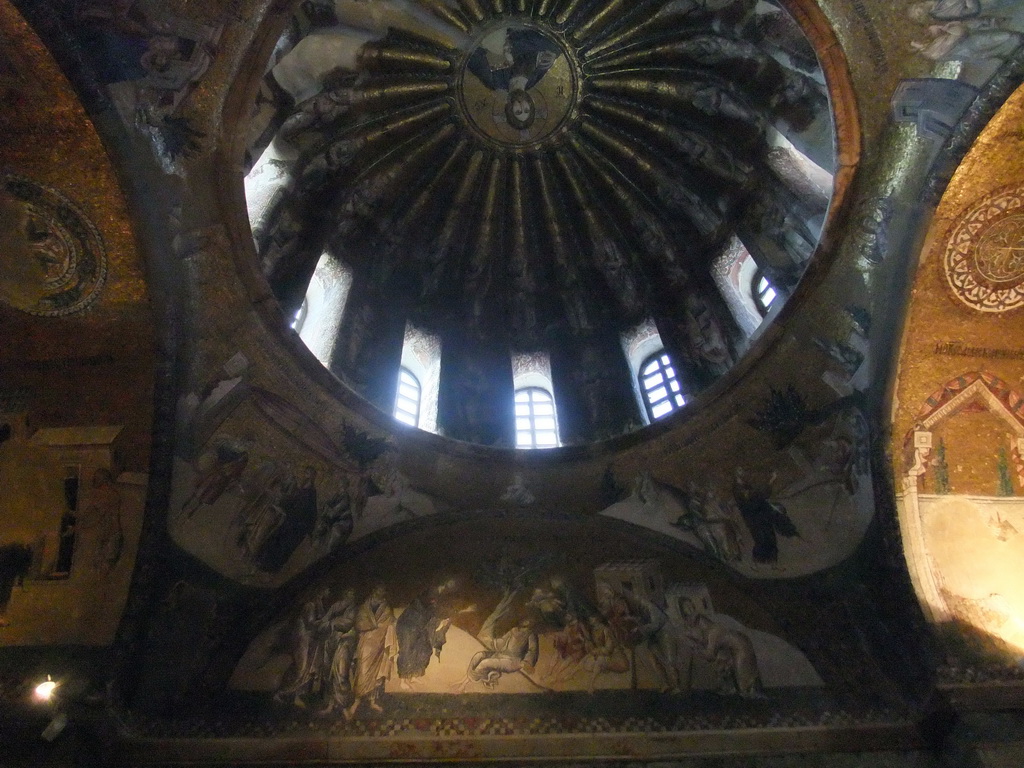 Frescoes and a mosaic of Christ Pantocrator in the south dome of the inner narthex of the Church of St. Savior in Chora