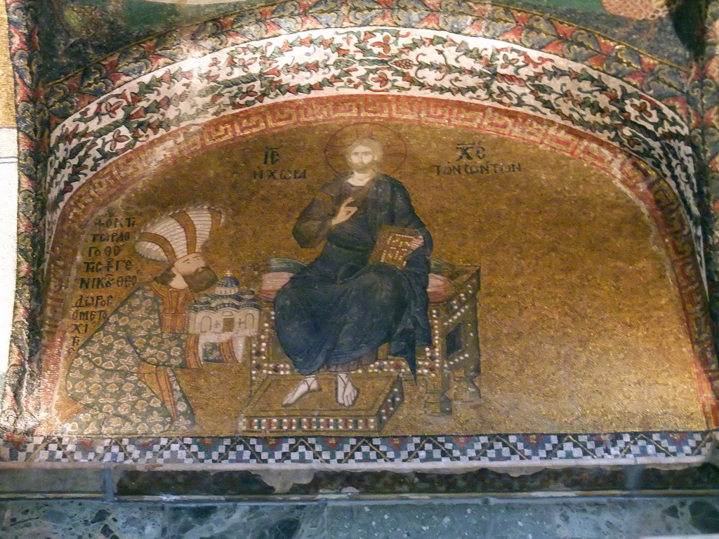 Mosaic of enthroned Christ with Theodore Metochites presenting a model of his church, in the inner narthex of the Church of St. Savior in Chora