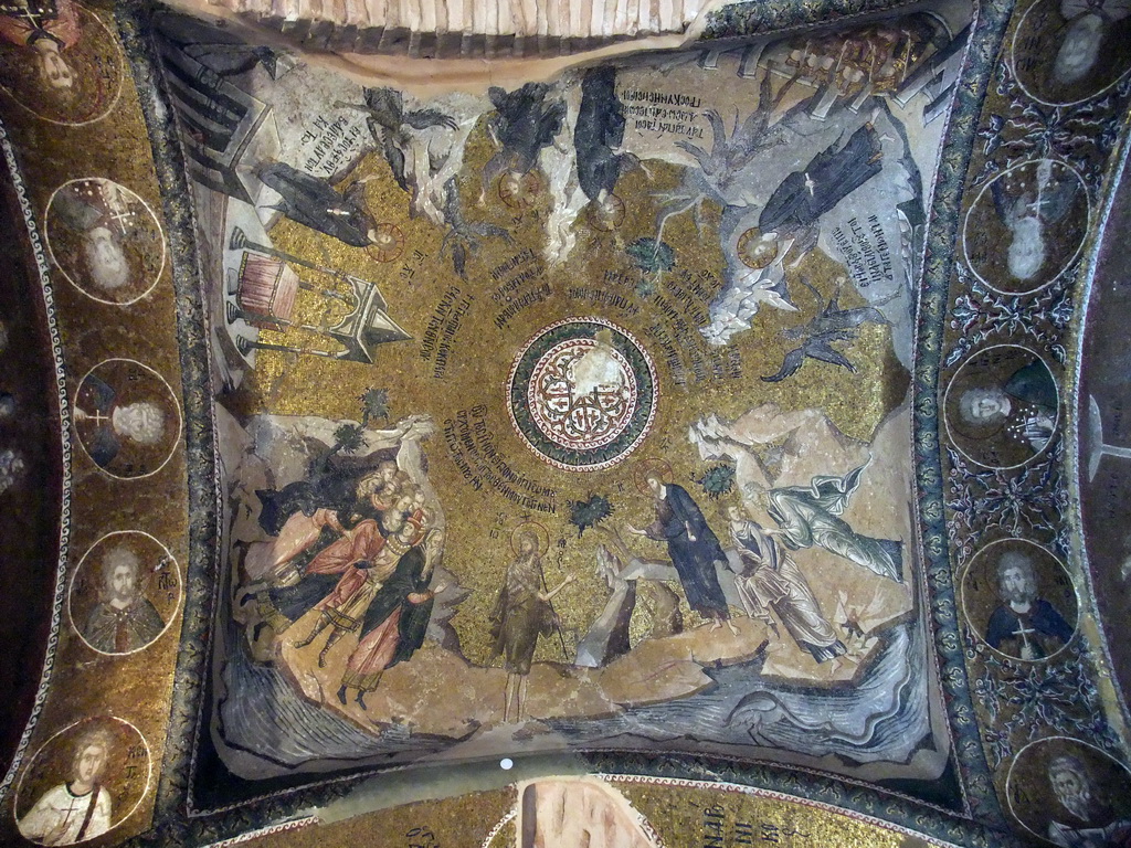 Mosaic of Temptation and mosaic of John the Baptist bearing witness for Christ in the outer narthex of the Church of St. Savior in Chora