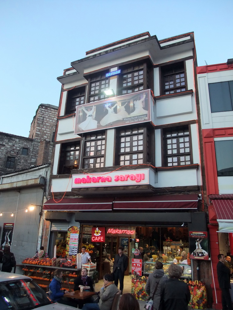 Front of the Safran Gozleme restaurant at Vezirhan Caddesi street, location of the Whirling Dervishes Ceremony