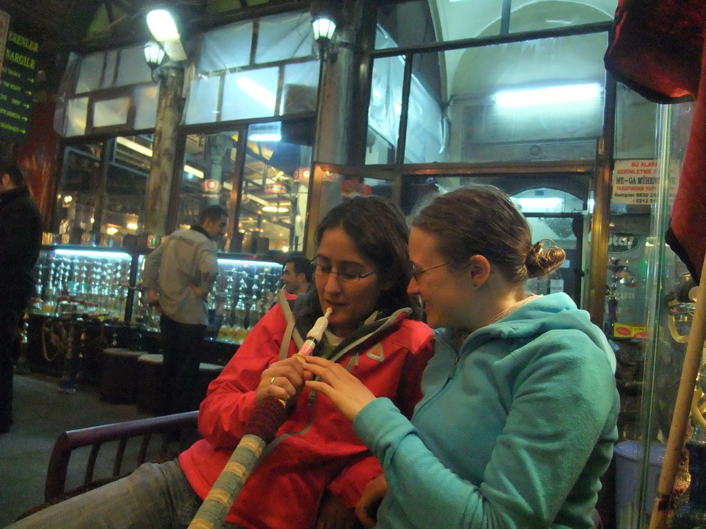 Ana and Nardy having waterpipe in the Corlulu Ali Pasa Medresesi medrese