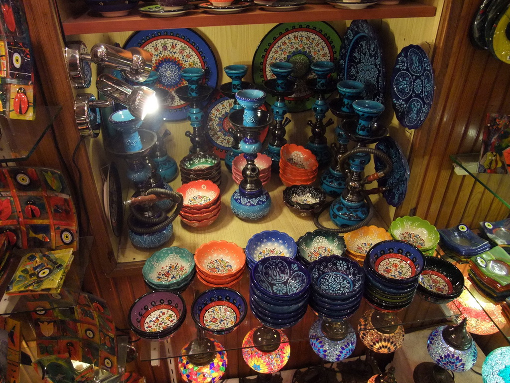 Waterpipes, lamps, bowls and plates in the shop in the Corlulu Ali Pasa Medresesi medrese