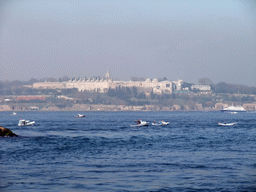 Topkapi Palace and boats in the Bosphorus strait, viewed from the ferry