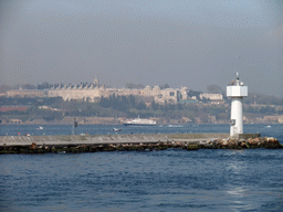 Topkapi Palace and boats in the Bosphorus strait, viewed from the ferry