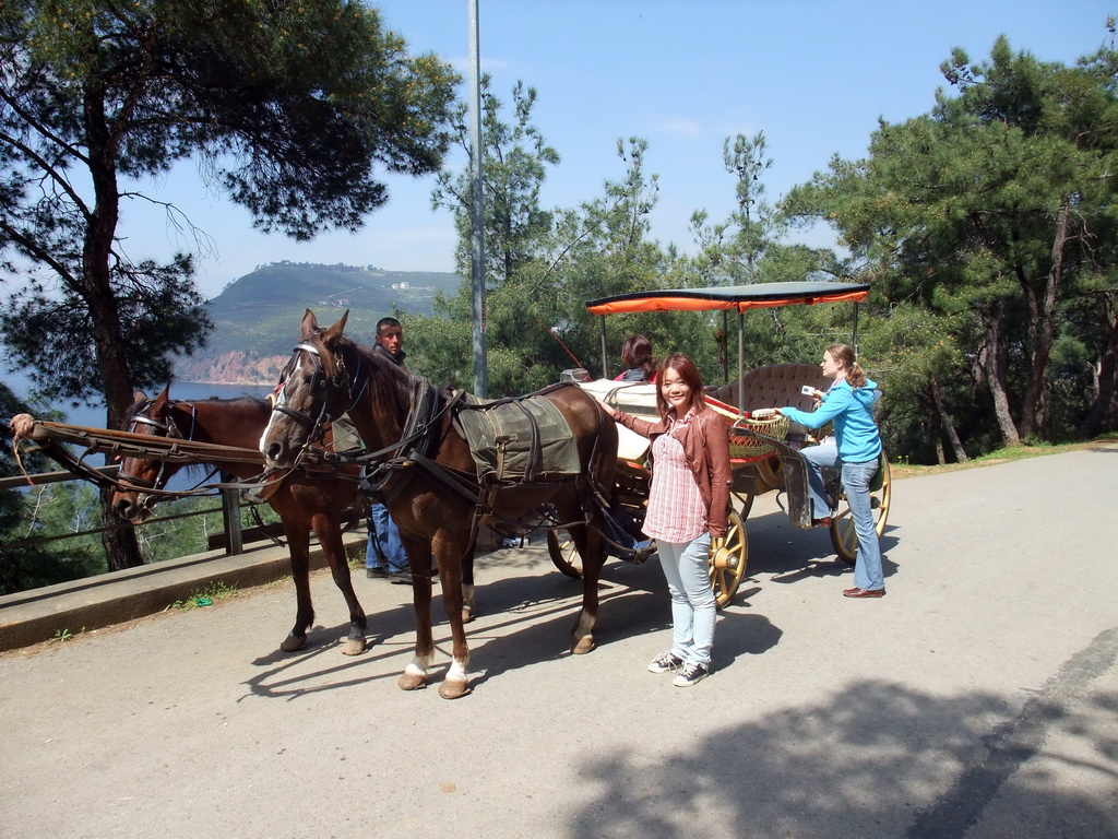 Miaomiao, Ana and Nardy with horses and carriage at Heybeliada island