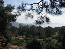 View on building at the southwestern side of Heybeliada island, with Büyükada island on the background