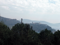 View on building at the southwestern side of Heybeliada island, with Büyükada island on the background