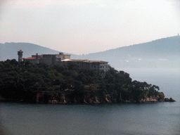 View on building at the southwestern side of Heybeliada island, with Büyükada island on the background