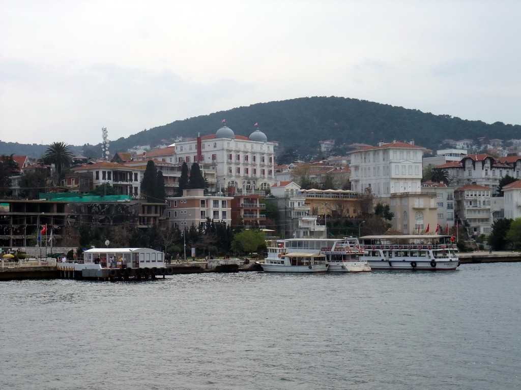 Houses and boats at Büyükada island, viewed from the ferry