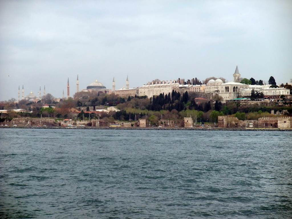 The Blue Mosque, the Hagia Sophia and Topkapi Palace, viewed from the ferry