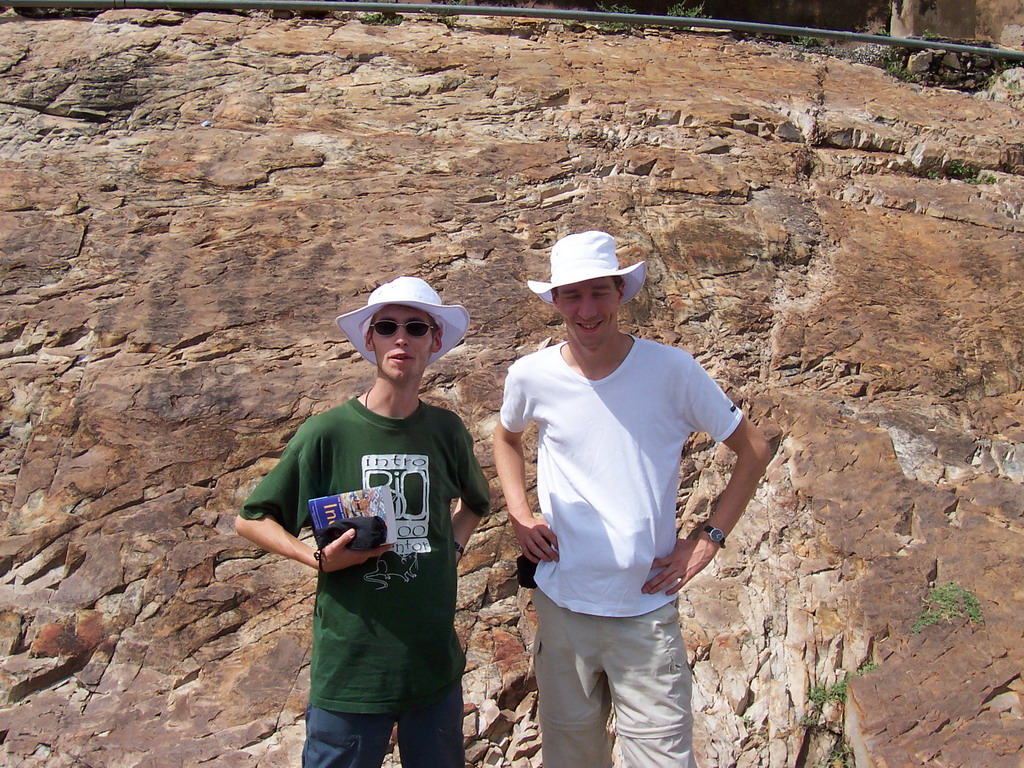 Tim and Rick in front of a rock at the path to Amber Fort