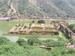 The Kesar Kyari Garden, Maotha Lake and a wall leading to the eastern hills, viewed from Amber Fort