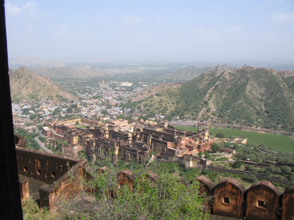 Amber Fort and hills and houses at the west side of Amber, viewed from Jaigarh Fort