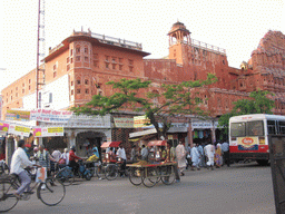 Left front of the Hawa Mahal palace, viewed from the Hawa Mahal road