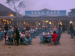 Miaomiao and Max having dinner at the terrace of the Teba Café restaurant at Jimbaran Beach, at sunset