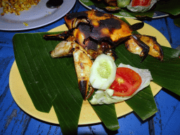 Crab for dinner at the terrace of the Teba Café restaurant at Jimbaran Beach