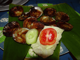 Shellfish for dinner at the terrace of the Teba Café restaurant at Jimbaran Beach