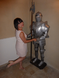 Miaomiao with an armour at the ground floor of the Château de Beauregard castle