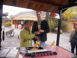 Tim and candy salesman at Qingming Shanghe Park