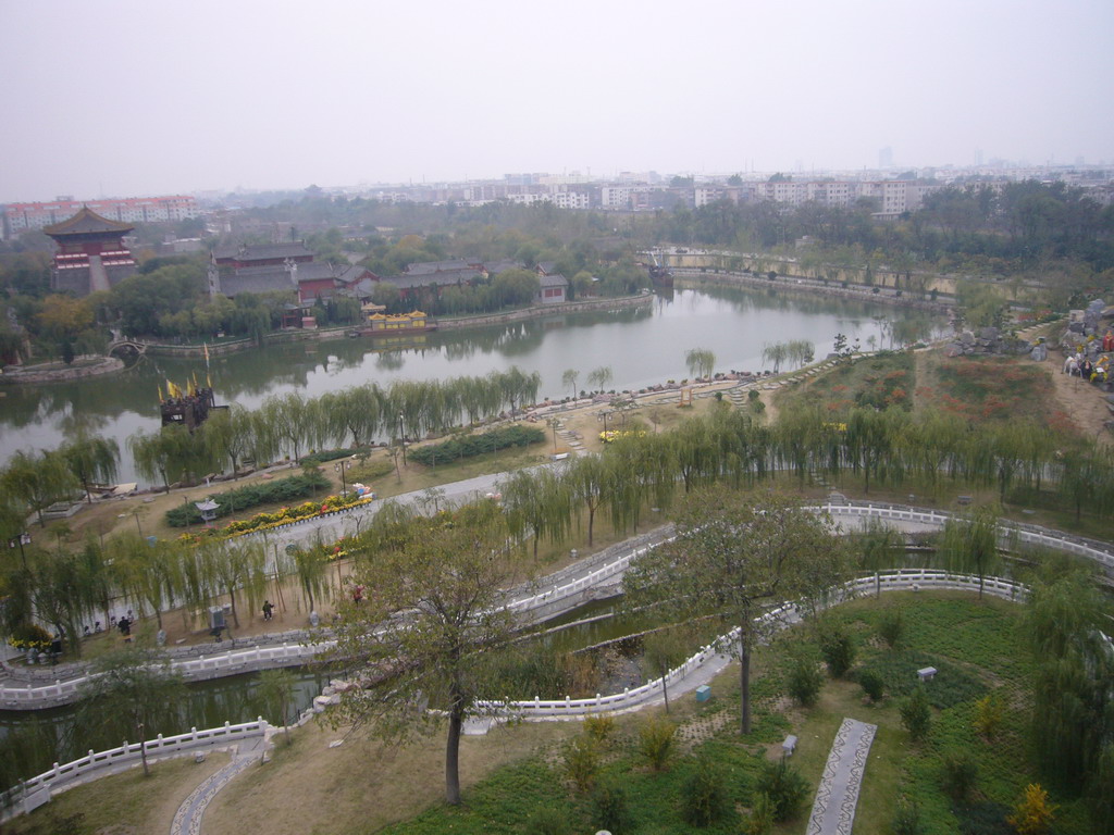 View on river and surroundings from the tall pavilion at Qingming Shanghe Park