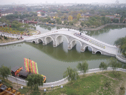 View on bridge and surroundings from the tall pavilion at Qingming Shanghe Park
