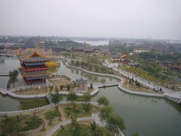 View on river and pavilions from the tall pavilion at Qingming Shanghe Park