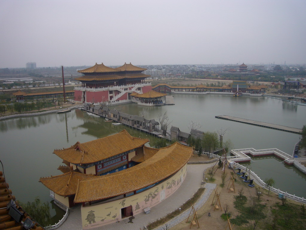 View on river and pavilions from the tall pavilion at Qingming Shanghe Park